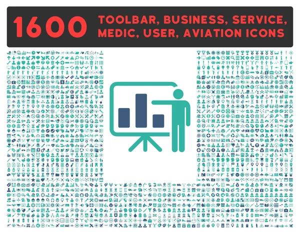 Icono de presentación con gran colección de pictogramas — Archivo Imágenes Vectoriales