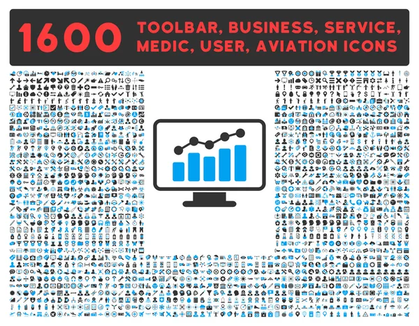 Monitoring Icon with Large Pictogram Collection — Stock Photo, Image