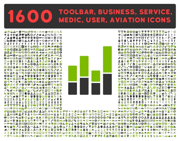 Bar Chart Icon with Large Pictogram Collection — Stock Photo, Image