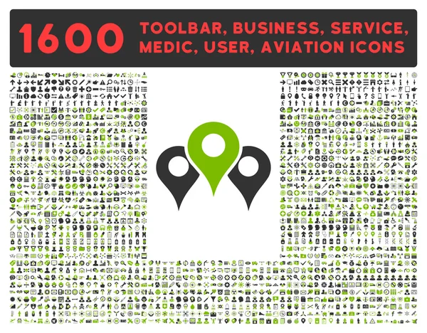 Ubicaciones Icono con gran colección de pictogramas — Foto de Stock