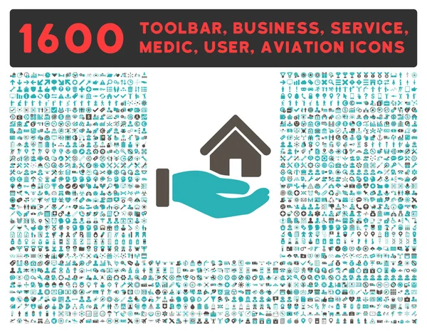 Icono inmobiliario con gran colección de pictogramas — Vector de stock