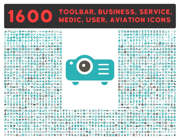 Projektor-Symbol mit großer Piktogramm-Sammlung — Stockvektor