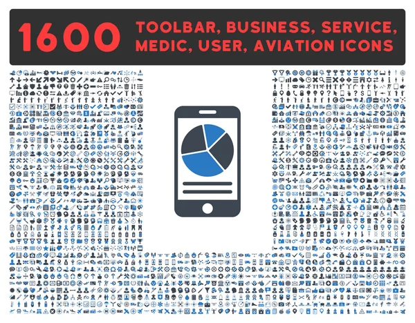Ícone de relatório móvel com grande coleção de pictogramas —  Vetores de Stock