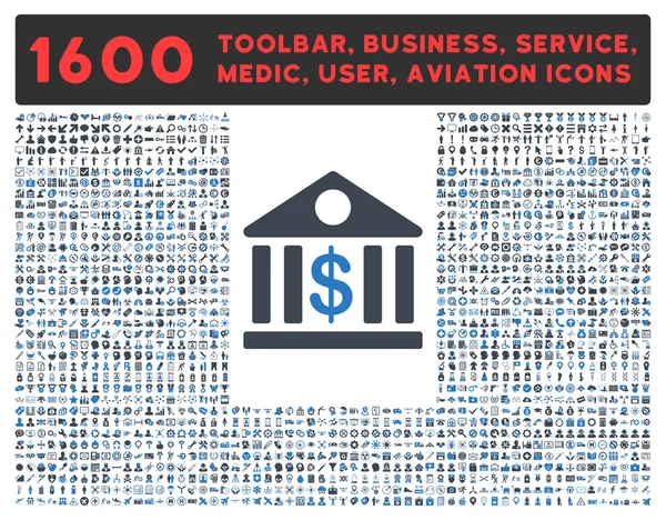 Ícone de banco com grande coleção de pictogramas — Vetor de Stock