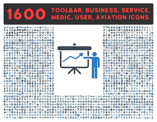 Икона презентации проекта с большой коллекцией пиктограмм
