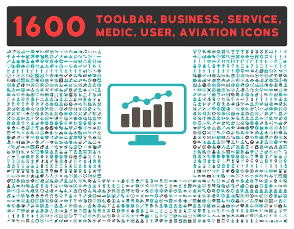 Monitoring Icon with Large Pictogram Collection — Stock Photo, Image