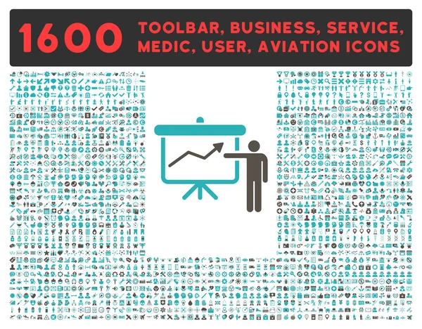 Icône de présentation de projet avec grande collection de pictogrammes — Photo