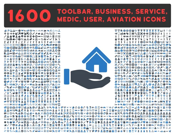 Ícone imobiliário com grande coleção de pictogramas — Fotografia de Stock