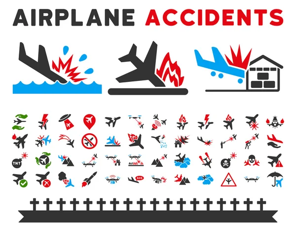 Accidentes de aviación Vector iconos — Archivo Imágenes Vectoriales