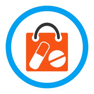 Uyuşturucu alışveriş çantası yuvarlak vektör simgesi