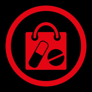 Uyuşturucu alışveriş çantası yuvarlak vektör simgesi