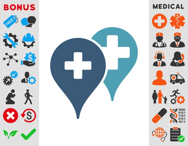 Mapa médico Marcadores Icono — Archivo Imágenes Vectoriales