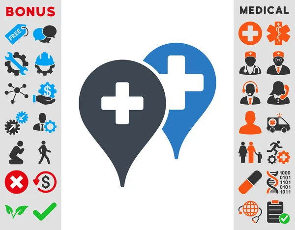 Carte médicale Marqueurs Icône — Image vectorielle