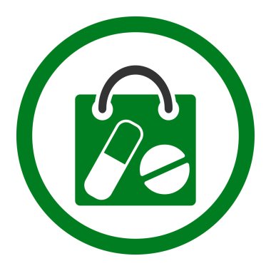 Uyuşturucu alışveriş çantası yuvarlak vektör simgesi