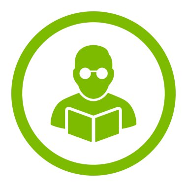 Öğrenci kitap yuvarlak vektör simgesi okuma