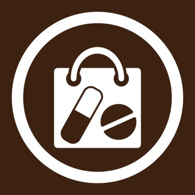 Uyuşturucu alışveriş çantası yuvarlak vektör simgesi