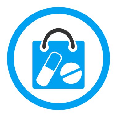 Uyuşturucu alışveriş çantası yuvarlak vektör simgesi