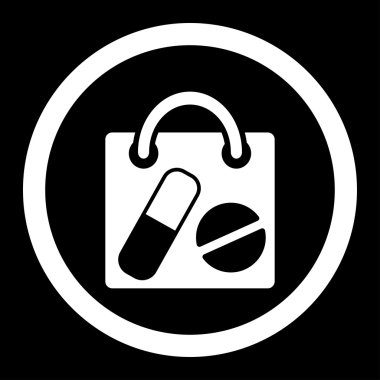 Uyuşturucu alışveriş çantası yuvarlak vektör simgesi