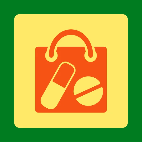 Botón cuadrado redondeado de la bolsa de compras farmacéutica — Vector de stock