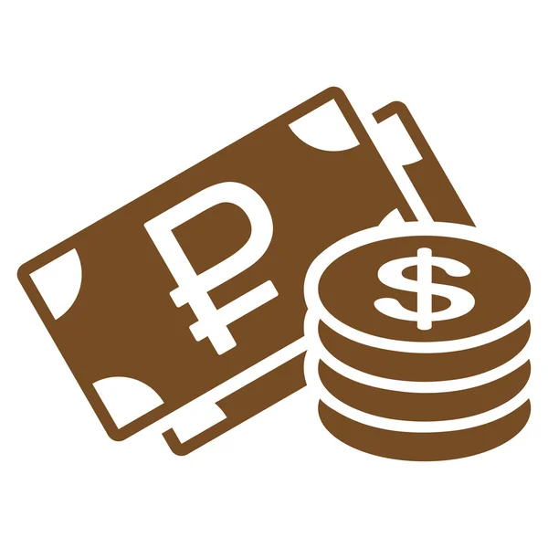 Rubel és dollár készpénz ikon — Stock Vector