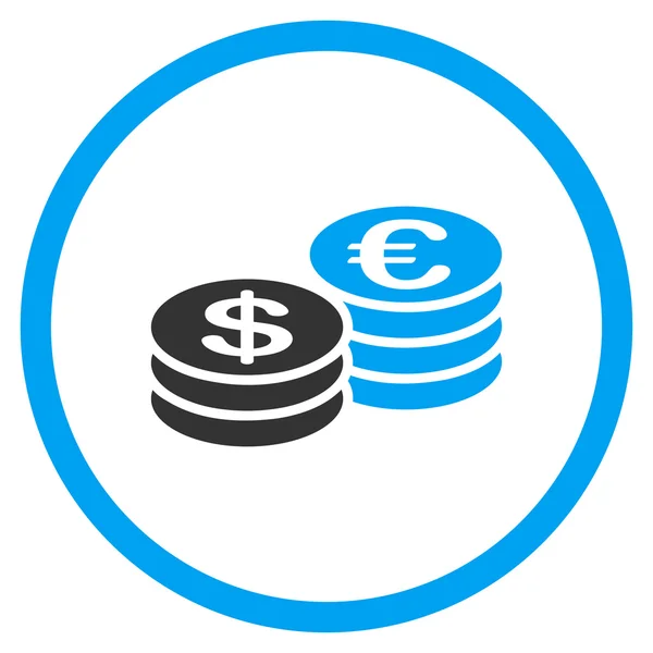 Dollar en Euro munt Stacks afgerond pictogram — Stockvector
