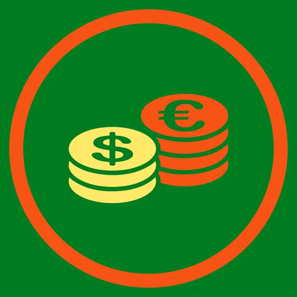 Dollar en Euro munt Stacks afgerond pictogram — Stockvector