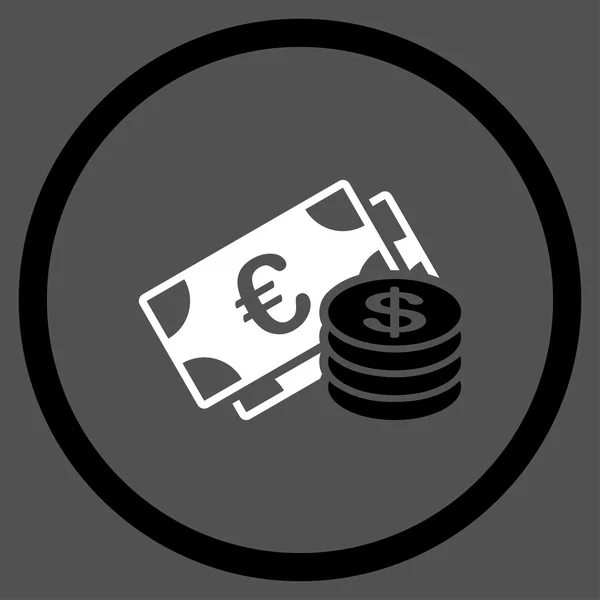 Euro Coins And Dolar Banknotes Circled Icon — Stock Vector