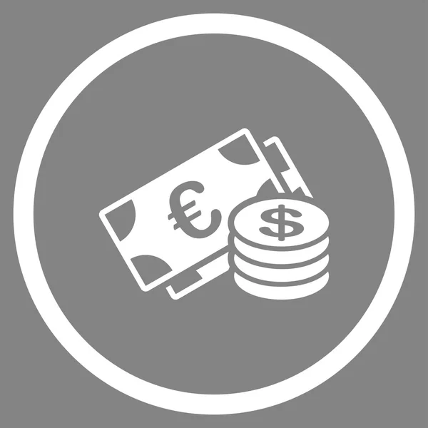 Dolar bankbiljetten en euromunten afgeronde pictogram — Stockvector