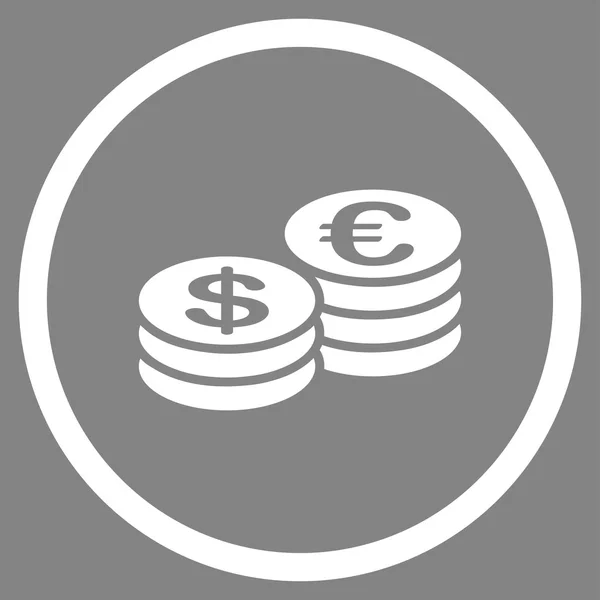 Dolar a Euro mince hromádky zaoblené ikona — Stockový vektor