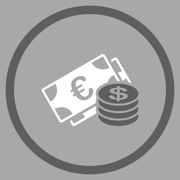 Euro sikke ve banknot Dolar yuvarlak simge — Stok Vektör