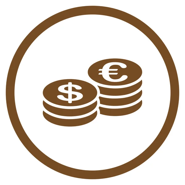 Dollar Et Euro Coin Stacks Icône Encerclée — Image vectorielle