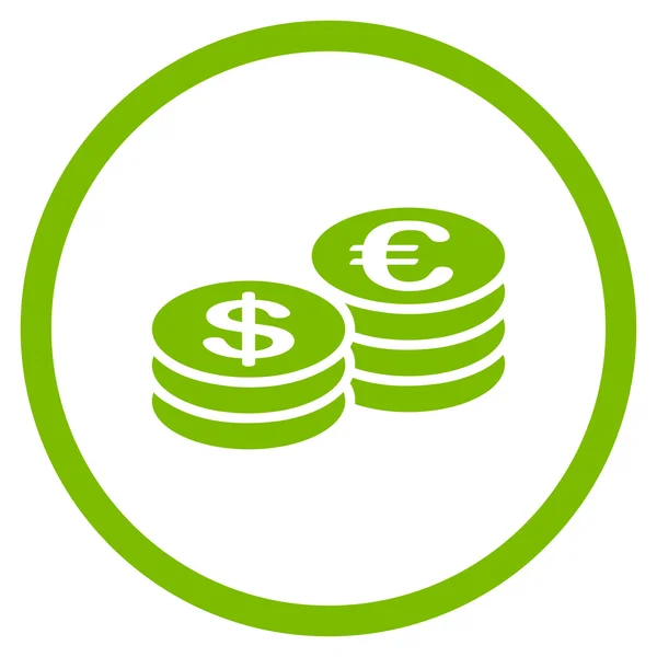 Δολάριο και στοίβες κερμάτων ευρώ, στρογγυλοποιημένα εικονίδιο — Διανυσματικό Αρχείο