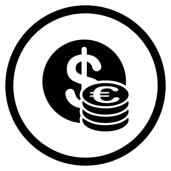 Euro et pièces en dollar Icône arrondie — Image vectorielle