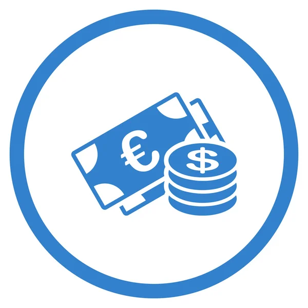 Dolar bankbiljetten en euromunten afgeronde pictogram — Stockvector