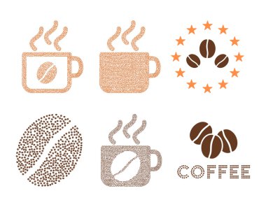 Coffee cups and logo vector composition with coffee beans
