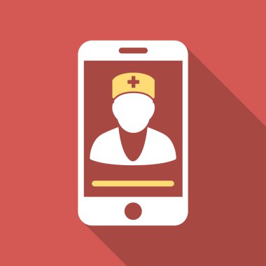 Uzun gölge ile hareket eden doktor düz kare simgesi