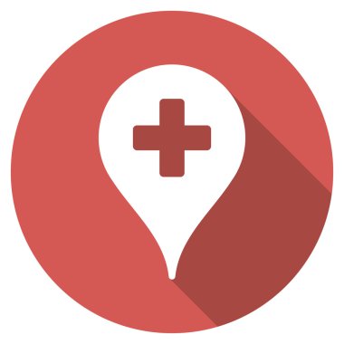 Klinik harita işaretçi simgesi uzun gölge ile düz yuvarlak