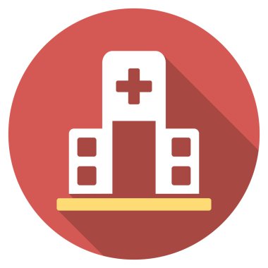 Hastane Binası uzun gölge simgesiyle düz yuvarlak