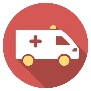 Hastane araba düz yuvarlak uzun gölge simgesiyle