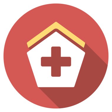 Hastane düz yuvarlak uzun gölge simgesiyle