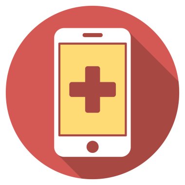 Düz yuvarlak simge uzun gölge ile mobil tıp