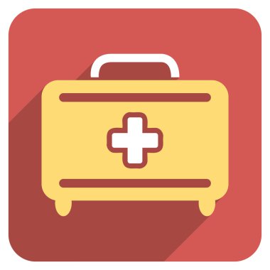 Medical Baggage Flat Rounded Square Icon with Long Shadow