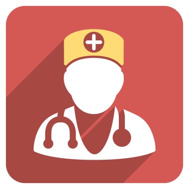 Therapist Flat Rounded Square Icon with Long Shadow