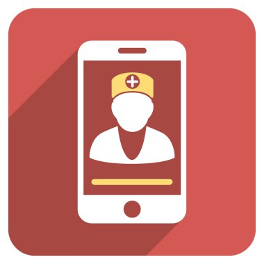 Online Doctor Flat Rounded Square Icon with Long Shadow