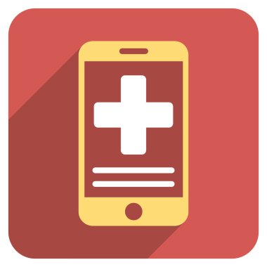 Online Medical Data Flat Rounded Square Icon with Long Shadow