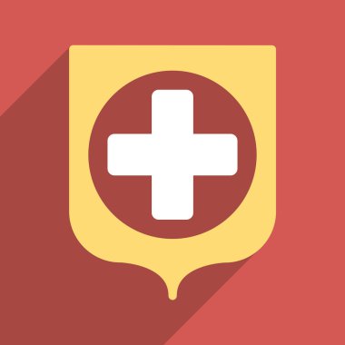 Uzun gölge ile tıp kalkan düz kare simgesi