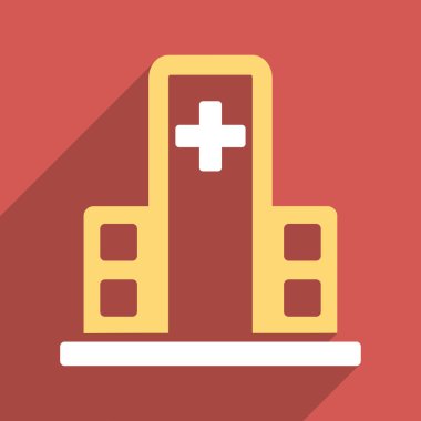 Uzun gölge ile Hastane Binası düz kare simgesi