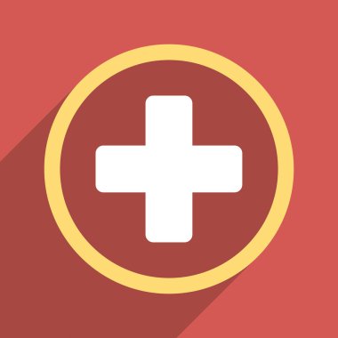 Uzun gölge ile yuvarlak Plus düz kare simgesi