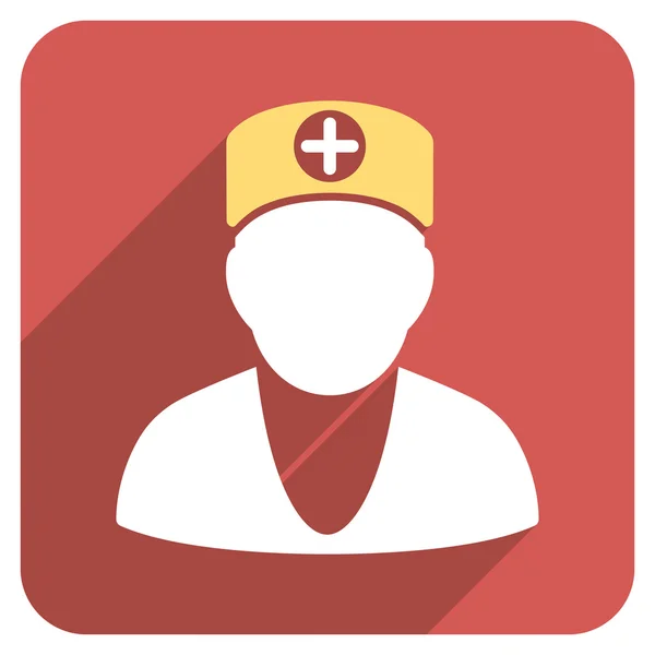 Doctor Flat Rounded Square Icon with Long Shadow — Wektor stockowy