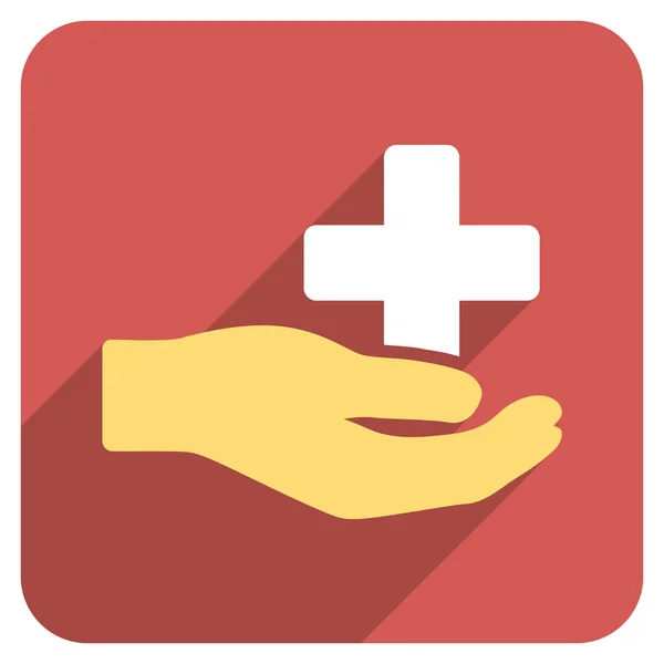 Health Care Donation Flat Rounded Square Icon with Long Shadow — Stockvector